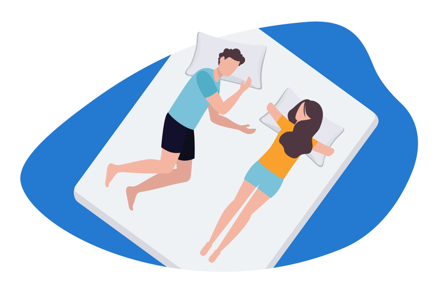 Cama de casal IKEA com duas pessoas a dormir